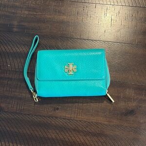Tory Burch Blue Clutch with Gold Hardware